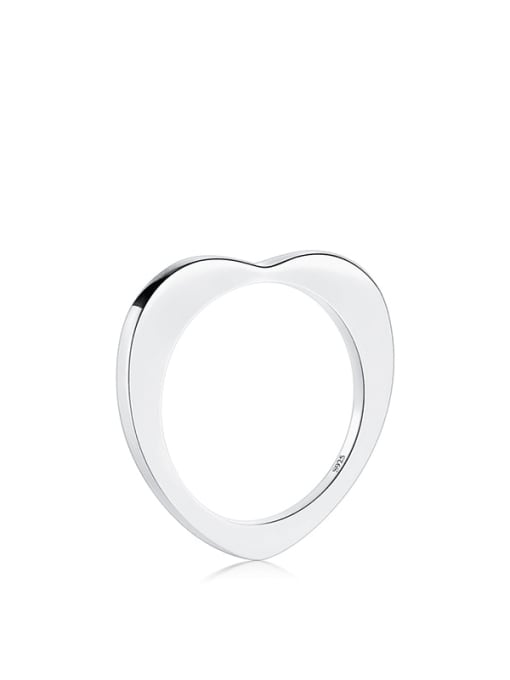 RHR521 925 Sterling Silver Cubic Zirconia Heart Minimalist Band Ring