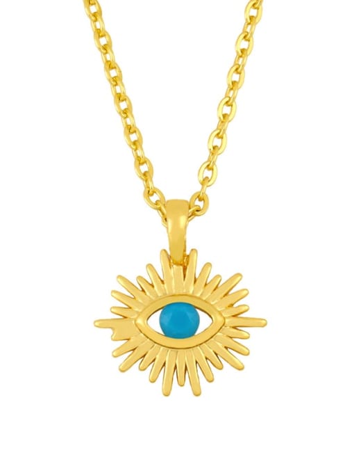blue Brass Cubic Zirconia Evil Eye Vintage Necklace