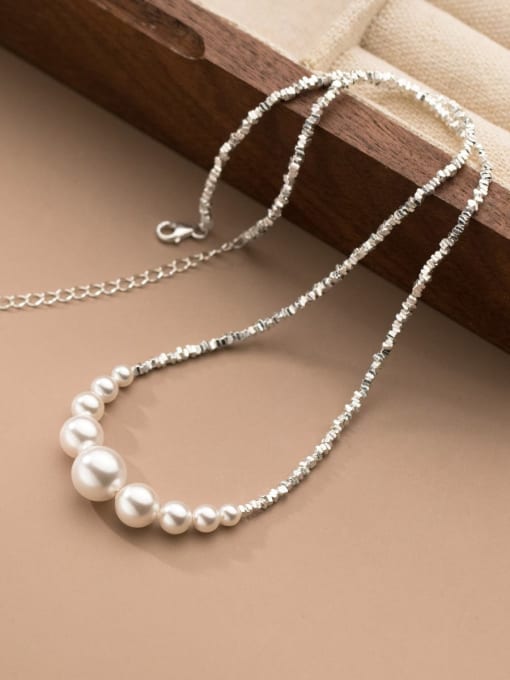 Rosh 925 Sterling Silver Imitation Pearl Geometric Minimalist Necklace 0
