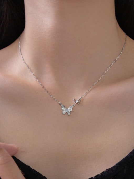 Rosh 925 Sterling Silver Cubic Zirconia Butterfly Dainty Necklace 1
