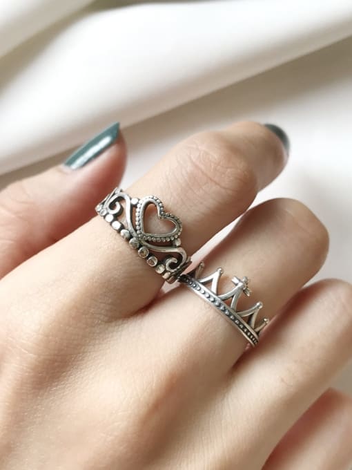 Boomer Cat 925 Sterling Silver Heart Vintage  Free Size Midi Ring 2