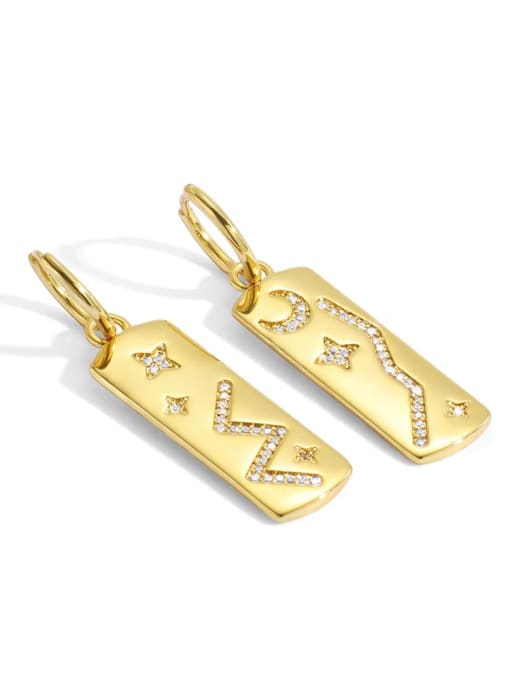 Golden Square constellation Earrings Brass Rhinestone  Minimalist  Square Constellation Stud Earring
