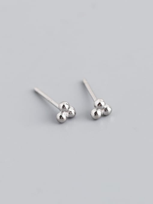 White gold (with plastic plug) 925 Sterling Silver Bead Triangle Minimalist Stud Earring