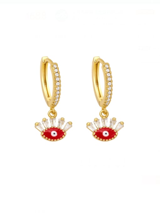 red Brass Cubic Zirconia Enamel Evil Eye Vintage Huggie Earring