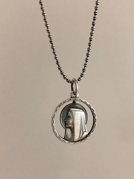 Boomer Cat 925 Sterling Silver Round Vintage Regligious Necklace