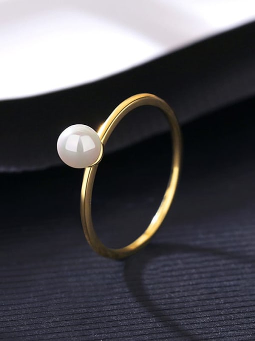 14K Gold 925 Sterling Silver Imitation Pearl Geometric Minimalist Band Ring