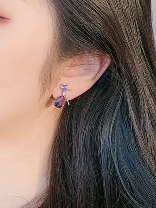 Girlhood Copper Cubic Zirconia Multi Color Water Drop Minimalist Stud Earring 1