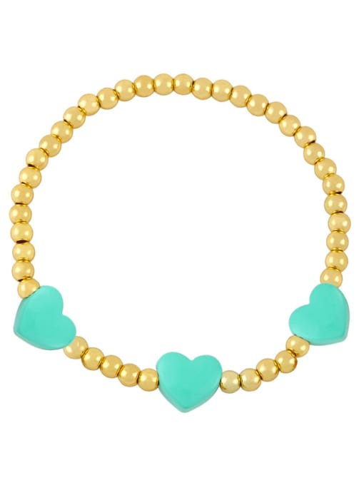 Light green Brass Enamel Heart Trend Beaded Bracelet