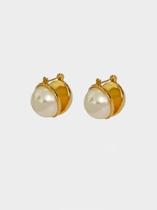 LI MUMU Brass Imitation Pearl Geometric Minimalist Stud Earring 1