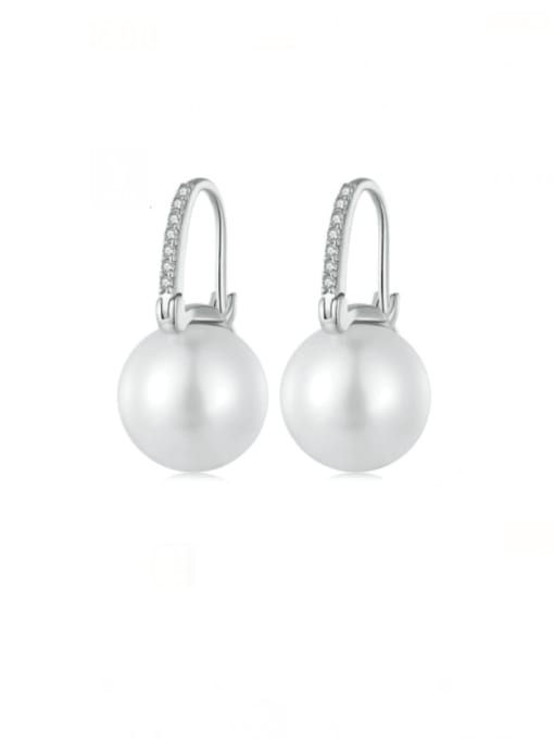 Jare 925 Sterling Silver Imitation Pearl Round Minimalist Hook Earring