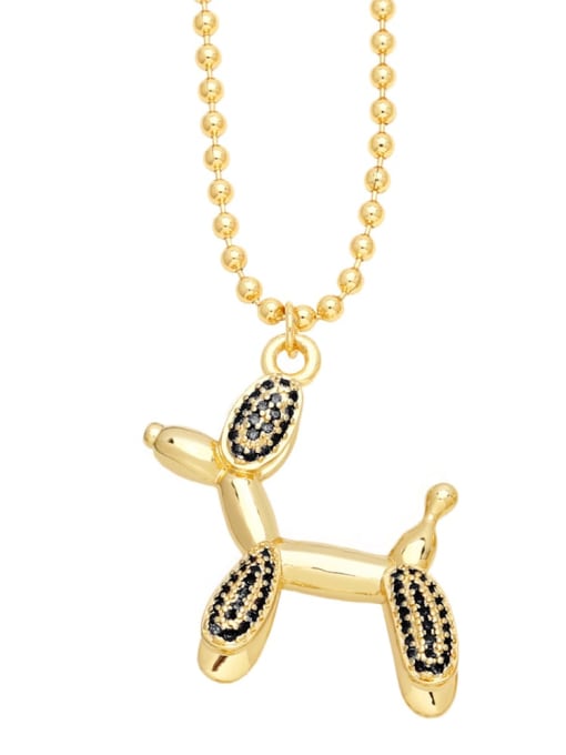 black Brass Cubic Zirconia Dog Hip Hop Necklace