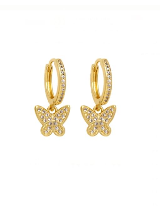 white Brass Cubic Zirconia Butterfly Hip Hop Huggie Earring