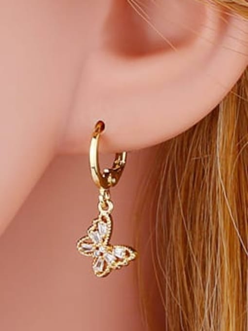 CC Brass Cubic Zirconia Butterfly Hip Hop Huggie Earring 2