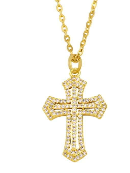 D Brass Cubic Zirconia Cross Ethnic Regligious Necklace