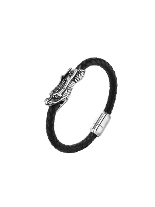 Blackskin Stainless steel Artificial Leather Dragon Hand Hip Hop Band Bangle