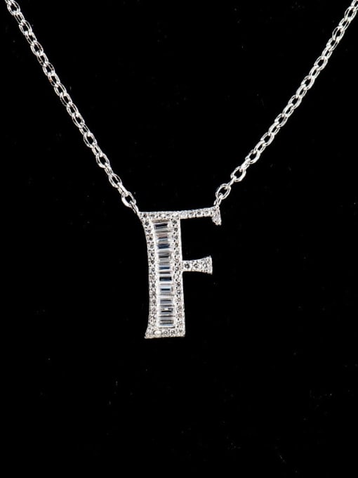 F 925 Sterling Silver Cubic Zirconia Letter Dainty Necklace