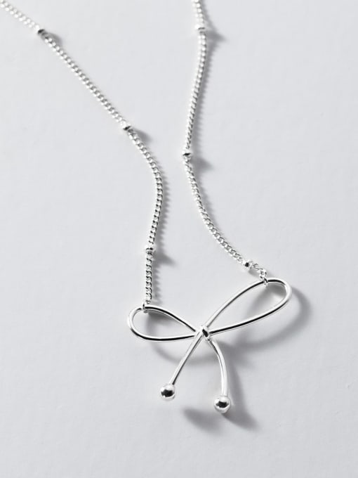 Silver 925 Sterling Silver Bowknot Minimalist Necklace