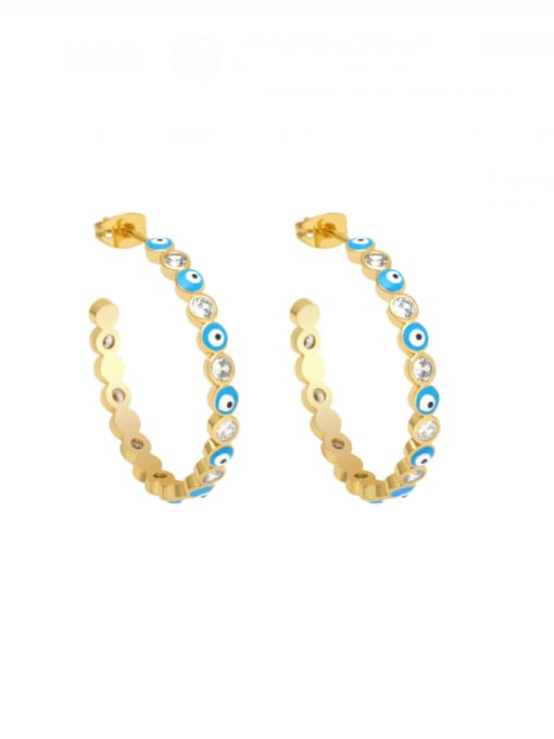 Light blue Brass Cubic Zirconia Enamel Geometric Vintage Stud Earring