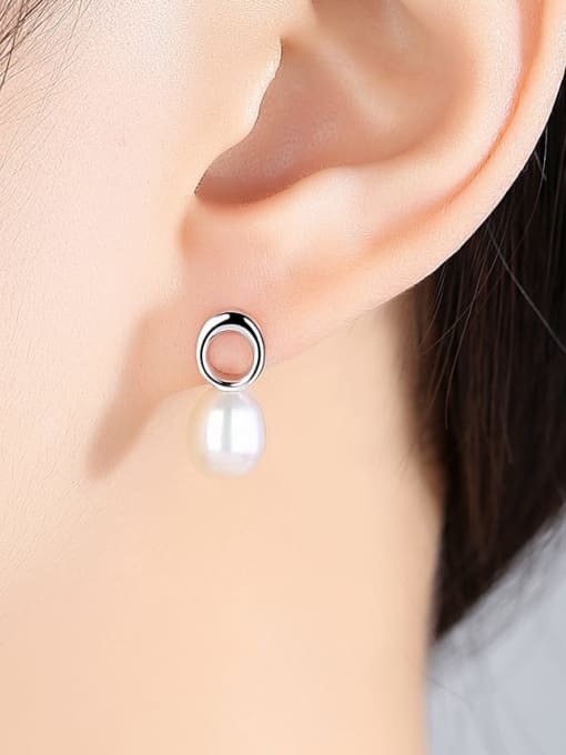CCUI 925 Sterling Silver Freshwater Pearl Hollow Round  Minimalist Drop Earring 1
