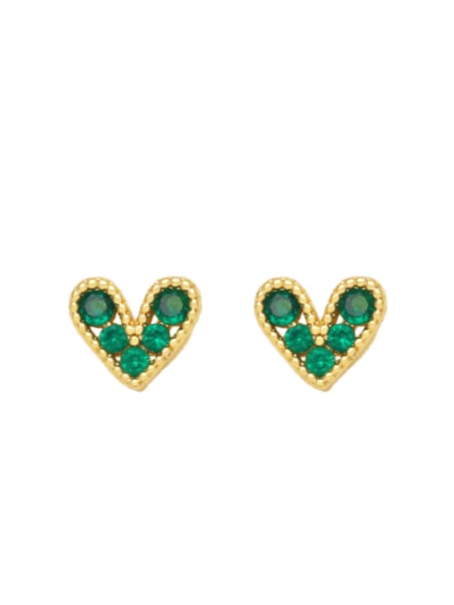 green Brass Cubic Zirconia Heart Cute Stud Earring