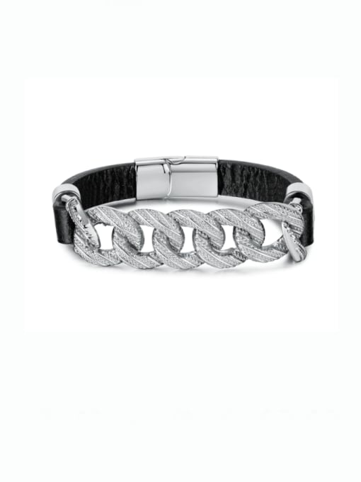 1491 Steel Leather Bracelet Stainless steel Artificial Leather Geometric Hip Hop Bracelet