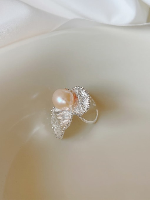 Boomer Cat 925 Sterling Silver Imitation Pearl Flower Vintage Band Ring 2