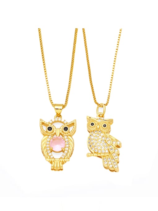 CC Brass Cubic Zirconia Vintage Owl  Pendant  Necklace