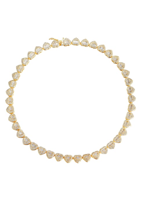 Golden Brass Cubic Zirconia Heart Luxury Necklace