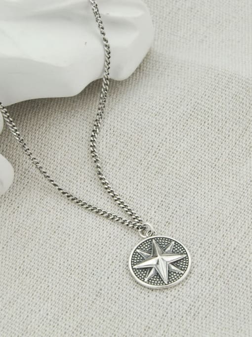 SHUI Vintage Sterling Silver With  Simplistic Round Compass Pendant Necklaces 3