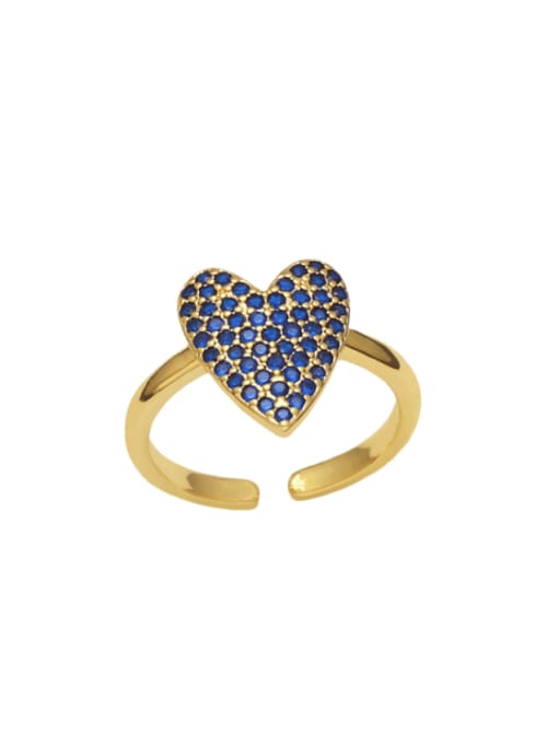 蓝色 Brass Rhinestone Heart Vintage Band Ring