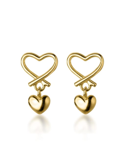 Rosh 925 Sterling Silver With Gold Plated Minimalist Hollow Heart Stud Earrings 3
