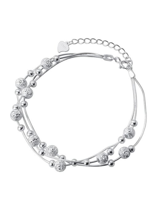 Rosh 925 Sterling Silver Bead Geometric Minimalist Strand Bracelet
