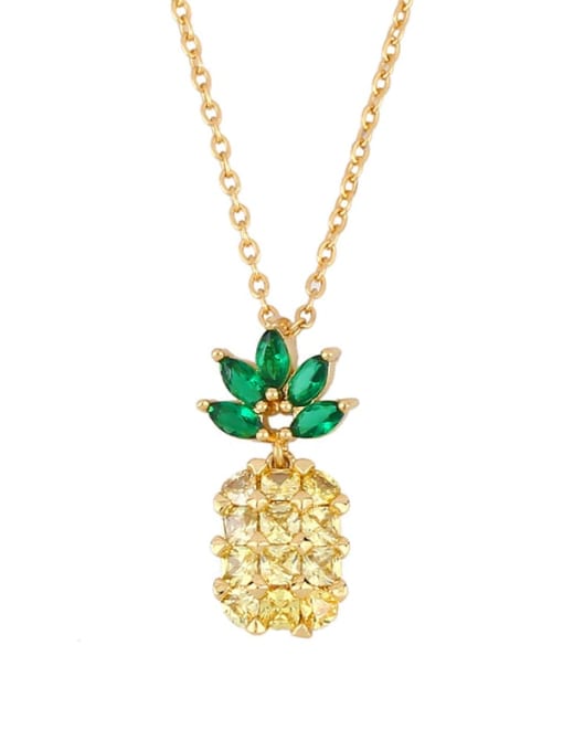 pineapple Brass Cubic Zirconia Friut Vintage Necklace