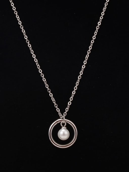 A TEEM Titanium Hollow Round  Imitation Pearl Necklace 1