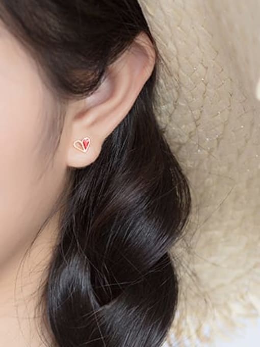 Rosh 925 Sterling Silver Red Enamel Heart Minimalist Stud Earring 1