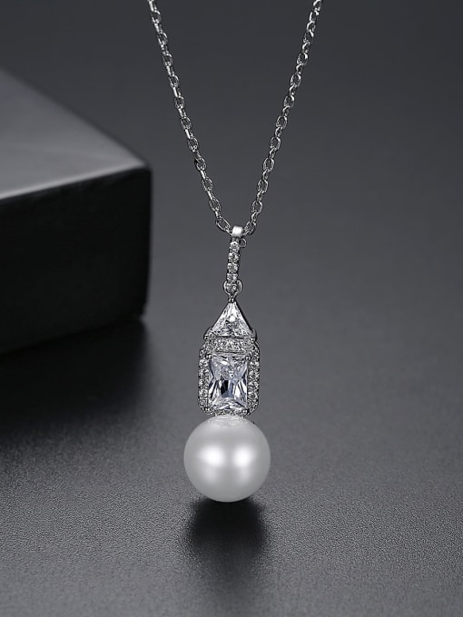 Platinum t10e21 Copper Imitation Pearl Dainty Necklace