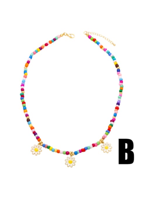 B Brass Miyuki Millet Bead Multi Color Heart Hip Hop Beaded Necklace