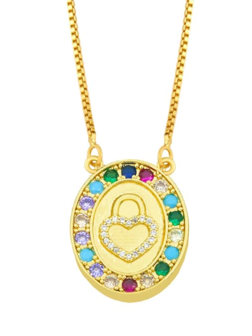 D Brass Cubic Zirconia Heart Vintage  Oval  Pendant Necklace