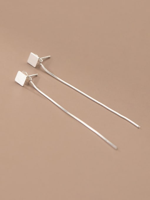 Rosh 925 Sterling Silver Square Minimalist Tassel Threader Earring 0