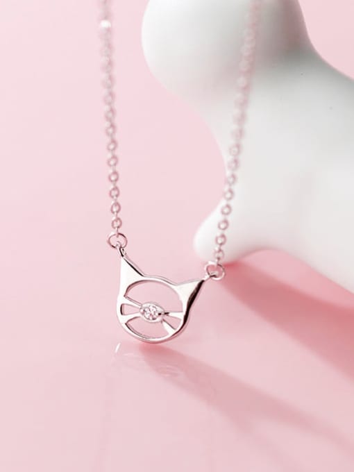 Rosh 925 Sterling Silver  Minimalist Cute Hollow Cat Pendant Necklace 0