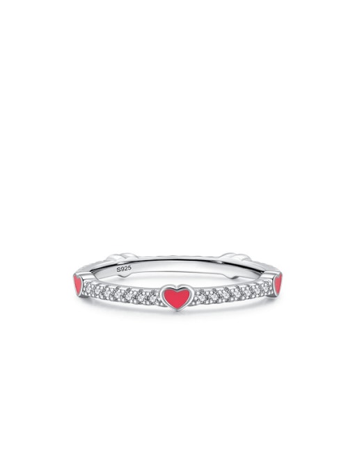 gules 925 Sterling Silver Enamel Cubic Zirconia Heart Minimalist Band Ring
