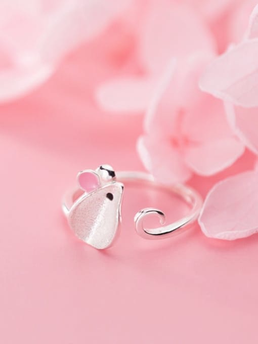 Rosh 925 Sterling Silver Enamel Pink Mouse Cute Free Size Ring 1