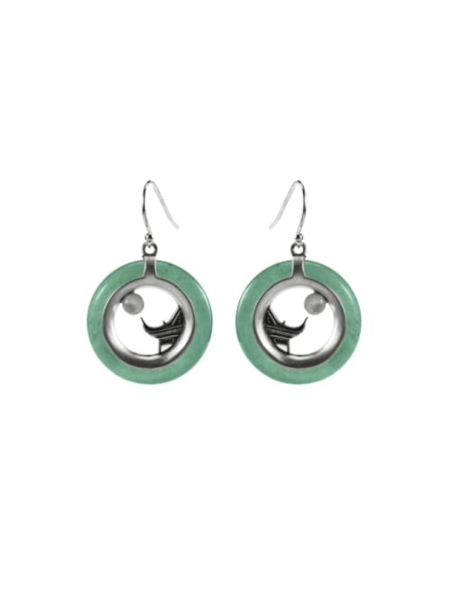 Dongling Jade Moonlight Eaves Earrings 925 Sterling Silver Jade Geometric Vintage Hook Earring