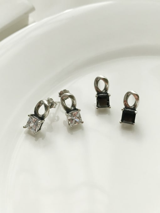 Boomer Cat 925 Sterling Silver Cubic Zirconia White Geometric Vintage Stud Earring 0