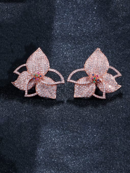 L.WIN Brass Cubic Zirconia Flower Luxury Stud Earring