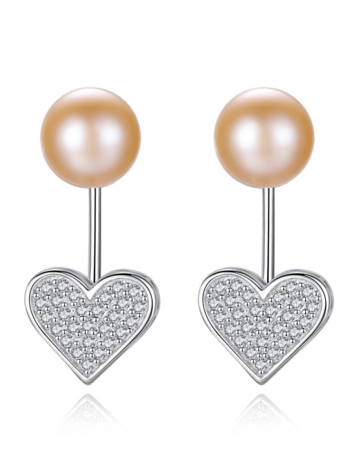 CCUI 925 Sterling Silver Classic Freshwater Pearl Heart  Drop Earring 0