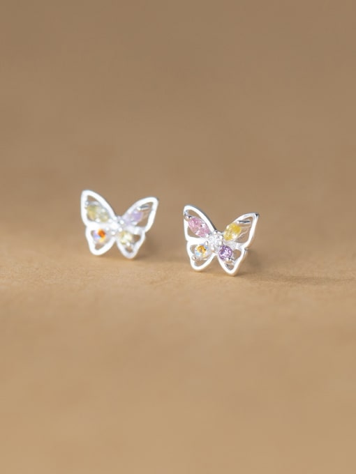 Rosh 925 Sterling Silver Cubic Zirconia Butterfly Cute Stud Earring