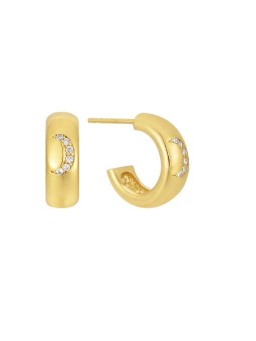 Golden Moon Zircon Earrings Brass Cubic Zirconia Geometric Minimalist Stud Earring