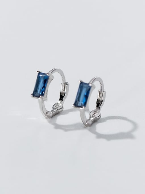 Blue 925 Sterling Silver Cubic Zirconia Geometric Minimalist Huggie Earring
