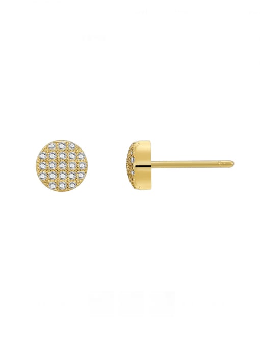Gold Round Zircon Earrings Brass Cubic Zirconia Geometric Minimalist Stud Earring